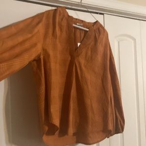 V-neck orange plaid, women’s dress shirt, flare, bottom flair sleeves